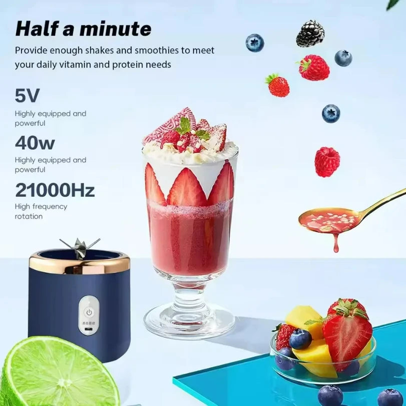 Electric Juicer 6 Blades USB Smoothie Blender Portable Wireless Mini Charging Fruit Squeezer Ice Crush Cup Kitchen Tool